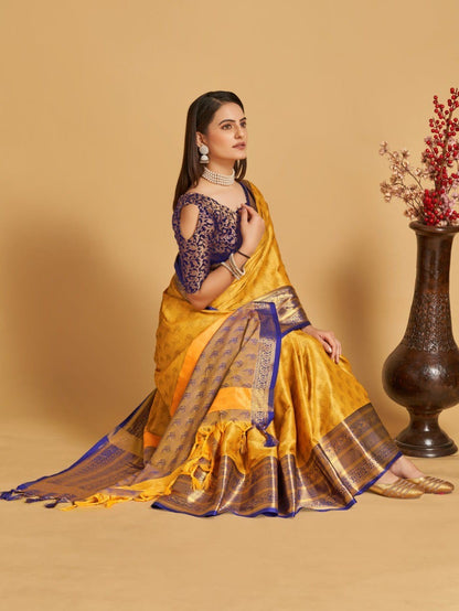 Mustard Colour Litchi Silk Saree For Women's