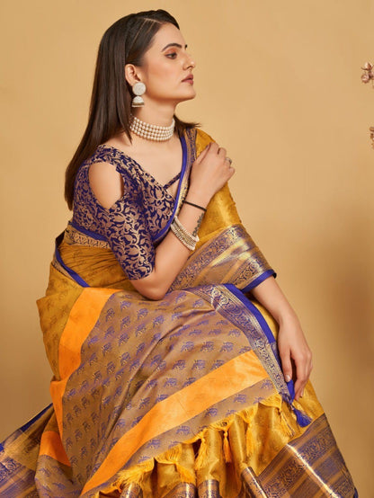 Mustard Colour Litchi Silk Saree For Women's