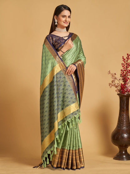 Pista Colour Litchi Silk Saree For Women's