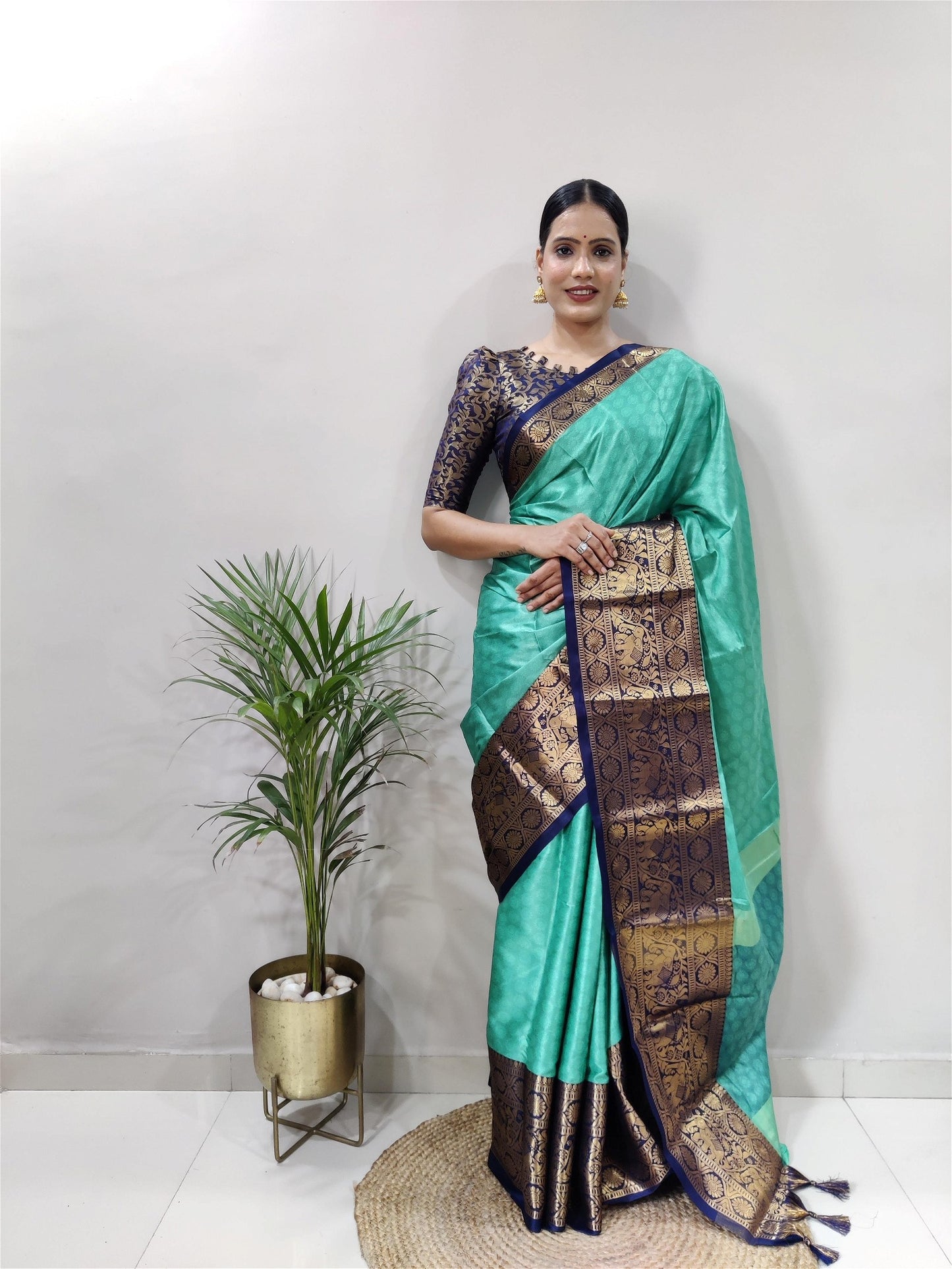 Aqua Blue Colour Cotton Silk Saree For Women's