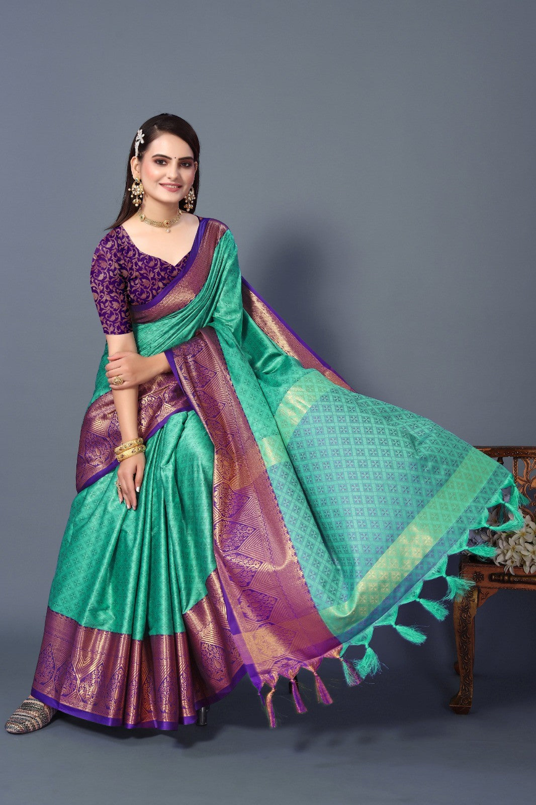 Aqua Blue Colour Cotton Silk Saree For Women's