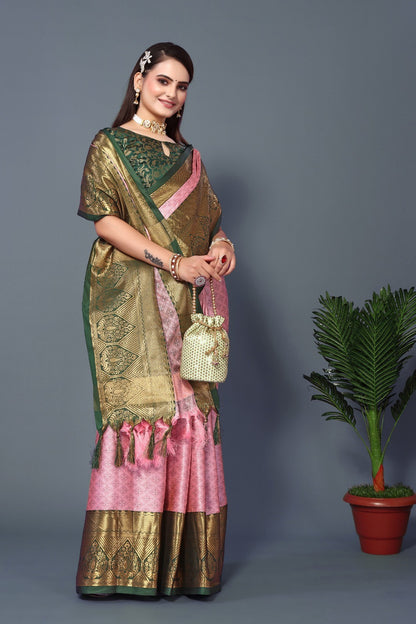 Pink Colour Cotton Silk Saree For Women's