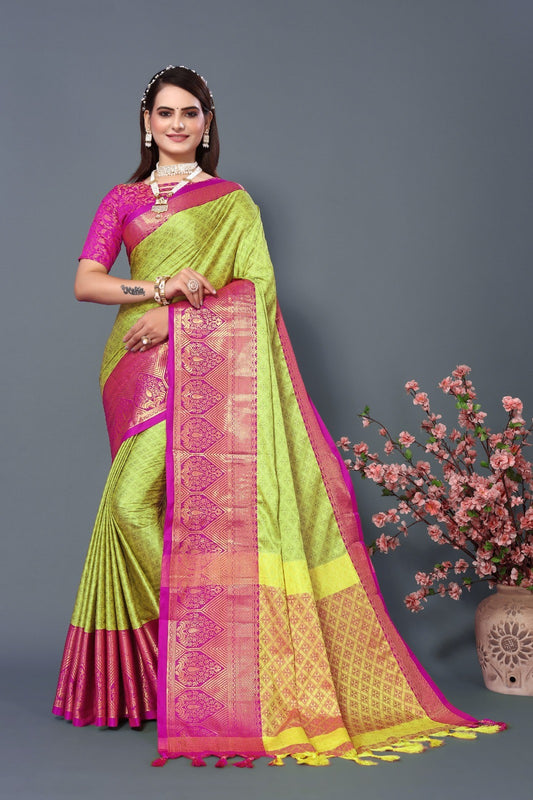 Lemon Pink Colour Cotton Silk Saree For Women's