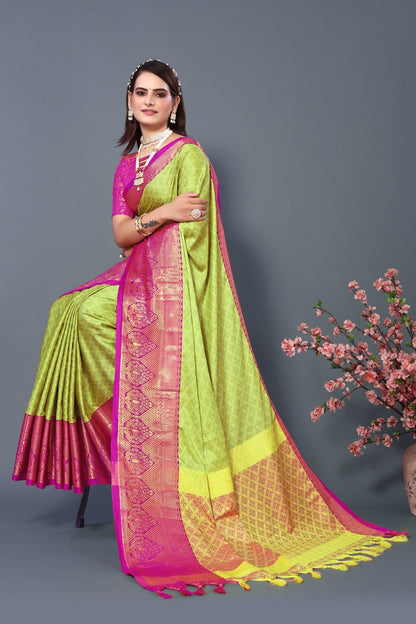 Lemon Pink Colour Cotton Silk Saree For Women's