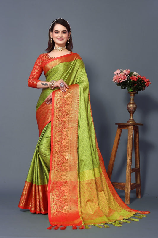 Lemon Red Colour Cotton Silk Saree For Women's