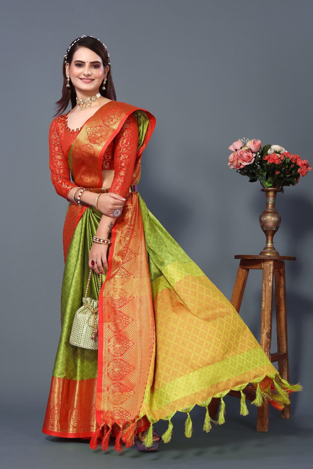 Lemon Red Colour Cotton Silk Saree For Women's