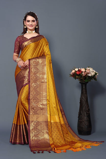 Mustard Brown Colour Cotton Silk Saree For Women's