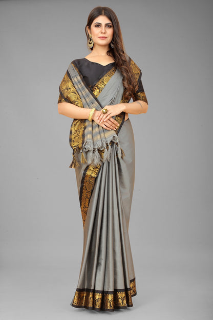 Grey Colour Cotton Silk Saree For Women's