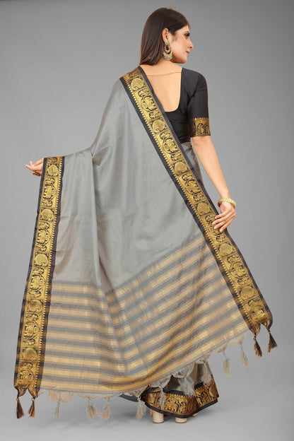 Grey Colour Cotton Silk Saree For Women's