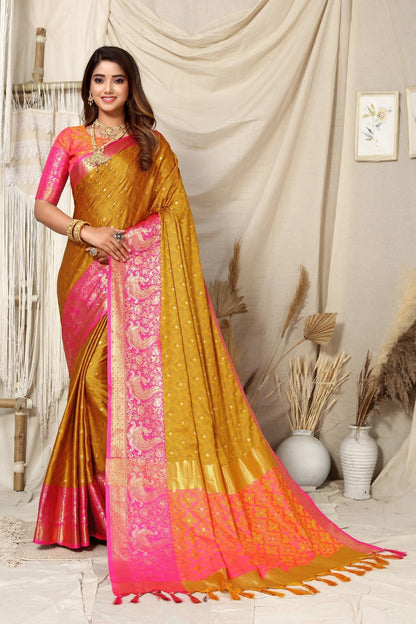 Mustard Colour Aura Rich Pallu designer silk Saree For Women's