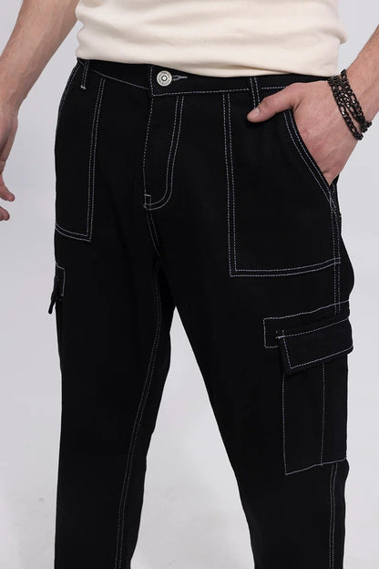 Black Cargo Style Side Pocket Men's Baggy Denim Jeans