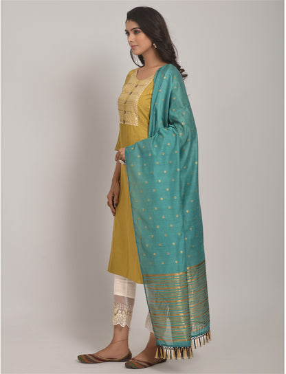 Yellow Party Wear Embroidery Worked Kurta With Pant And Duppata Set