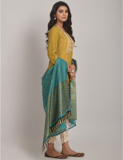 Yellow Party Wear Embroidery Worked Kurta With Pant And Duppata Set