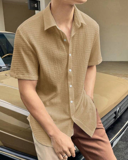 Cream Colour Men's Casual Wear Cotton Structured Shirt