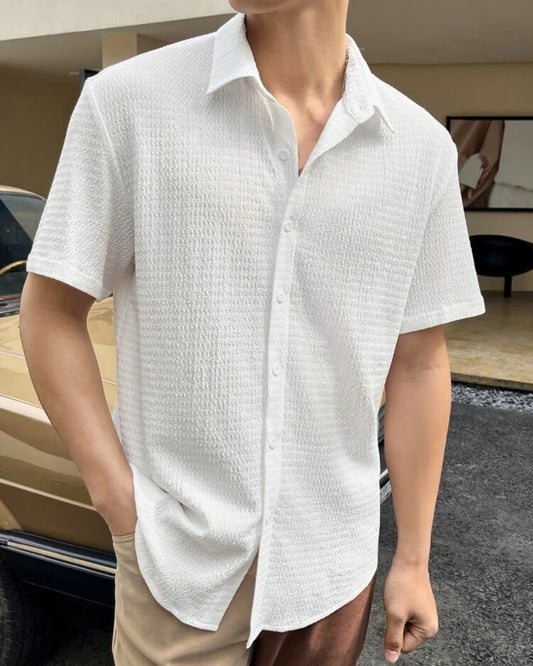 White Colour Men's Casual Wear Cotton Structured Shirt