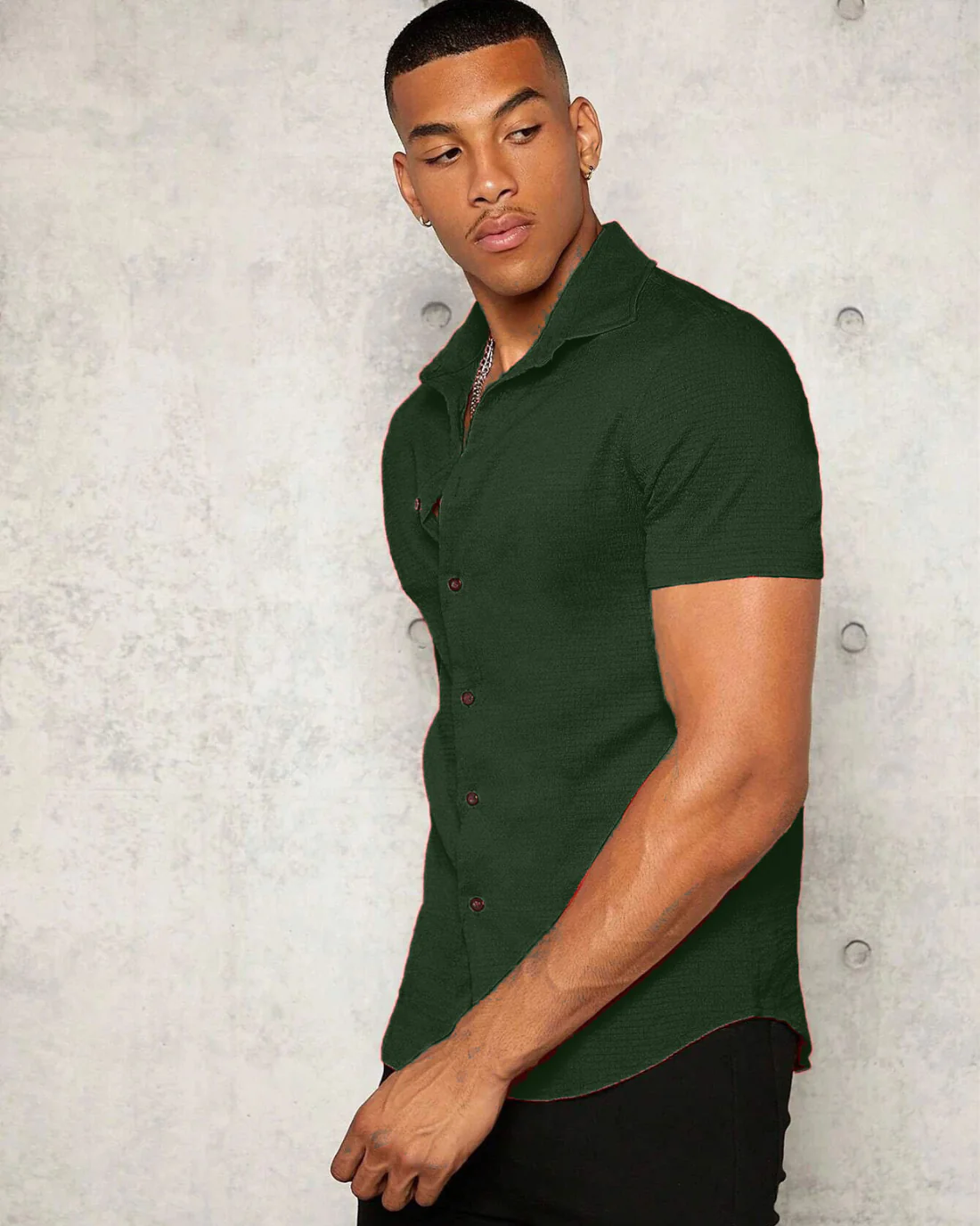 Dark Green Colour Imported Casual Wear Short Sleeve Shirt For Men's