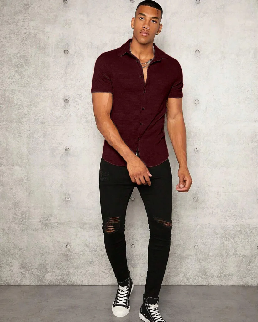 Maroon Colour Imported Casual Wear Short Sleeve Shirt For Men's