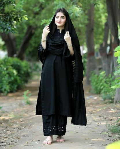 Black Embroidery Kurta set with Mirror work