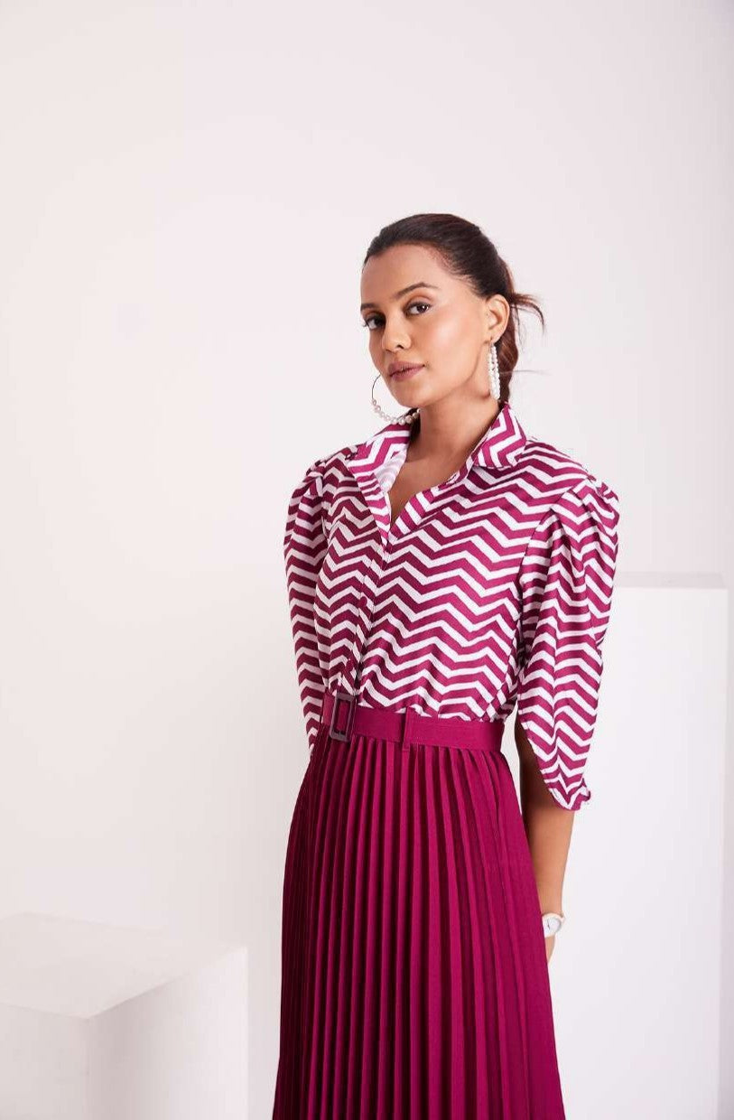 Purple and White Pleated Western Wear Stylish Dress For Women