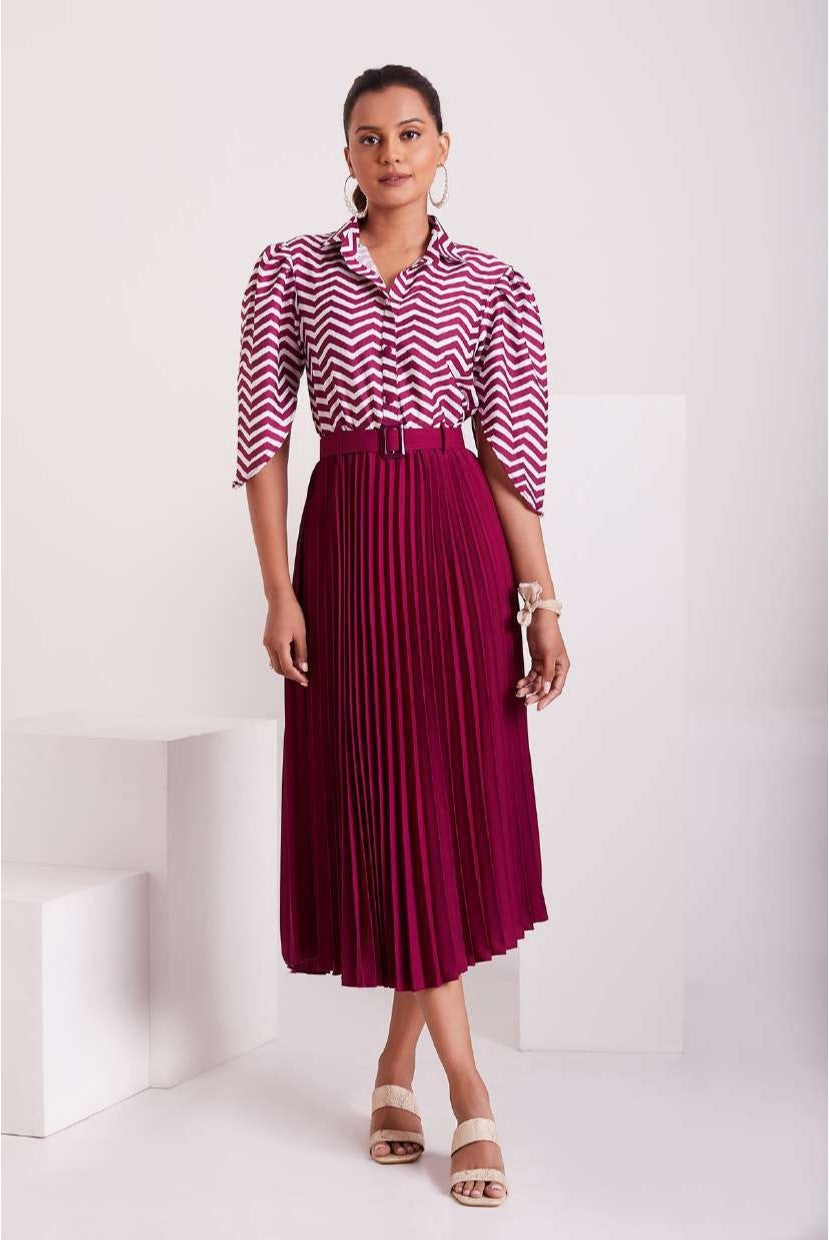 Purple and White Pleated Western Wear Stylish Dress For Women