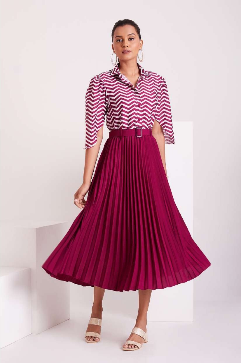 Purple and White Pleated Western Wear Stylish Dress For Women