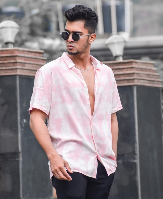 Light Pink Printed Casual Shirt For Men