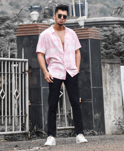 Light Pink Printed Casual Shirt For Men