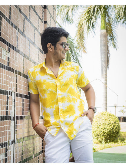 Yellow Color Casual Wear Printed Shirt For Men