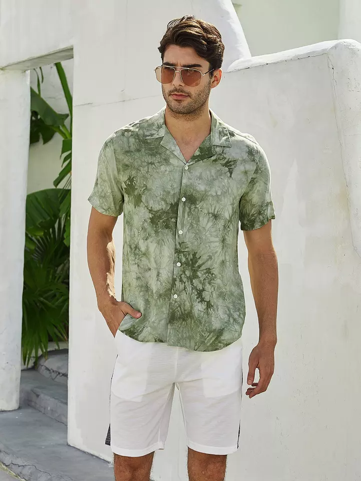 Green Printed Dye Casual Wear Shirt For Men