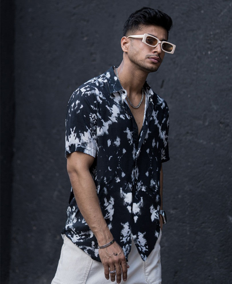 Black Printed Dye Casual Wear Shirt For Men