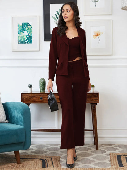 WINE JACKET TOP AND TROUSER CO-ORD SET