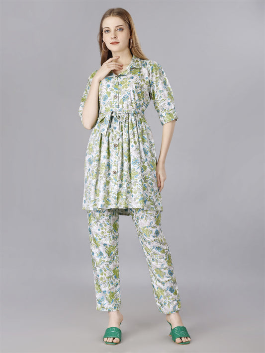 Printed Green2-Piece Shirt & Trousers Set