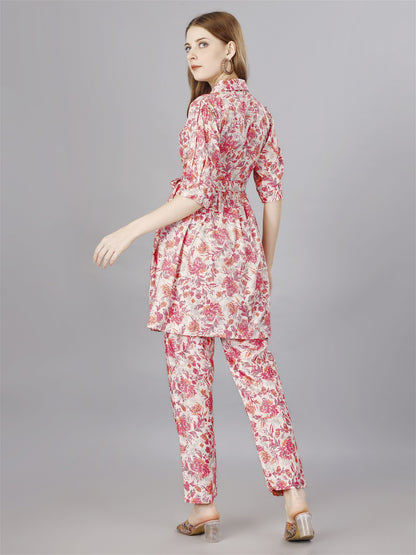 Printed pink 2-Piece Shirt & Trousers Set