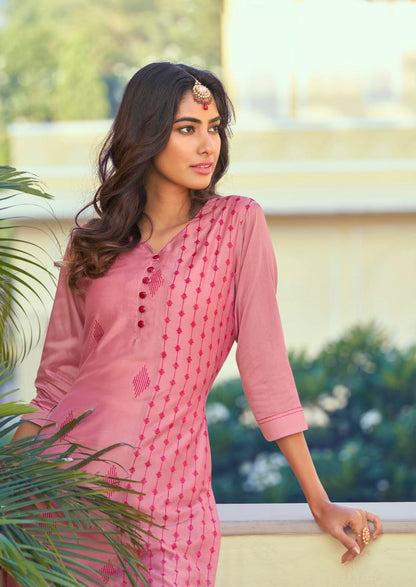 Pink Color Latest Roman Silk Kurti With Pant