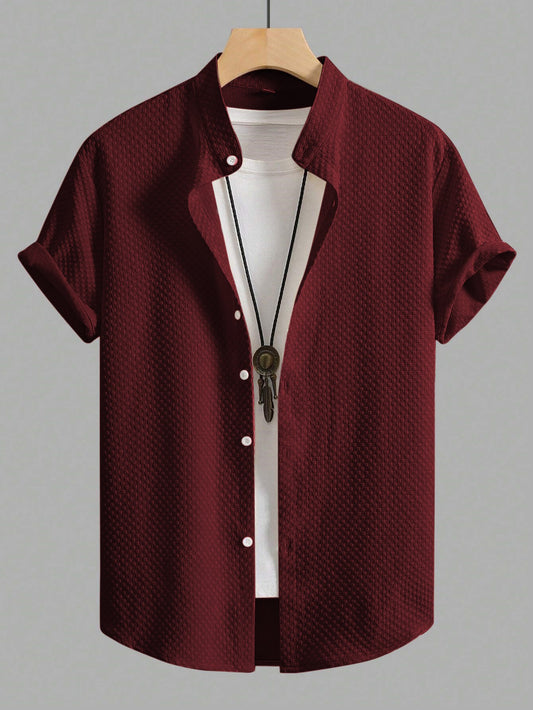 Maroon Men Regular Fit Solid Casual Half Sleeves Shirt