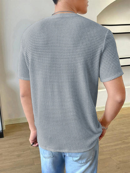 Men Solid Round Neck Waffle  Grey T-Shirt