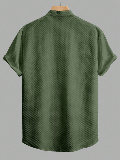 Dark Green Colour Men's Casual Wear Short Sleeve Shirt