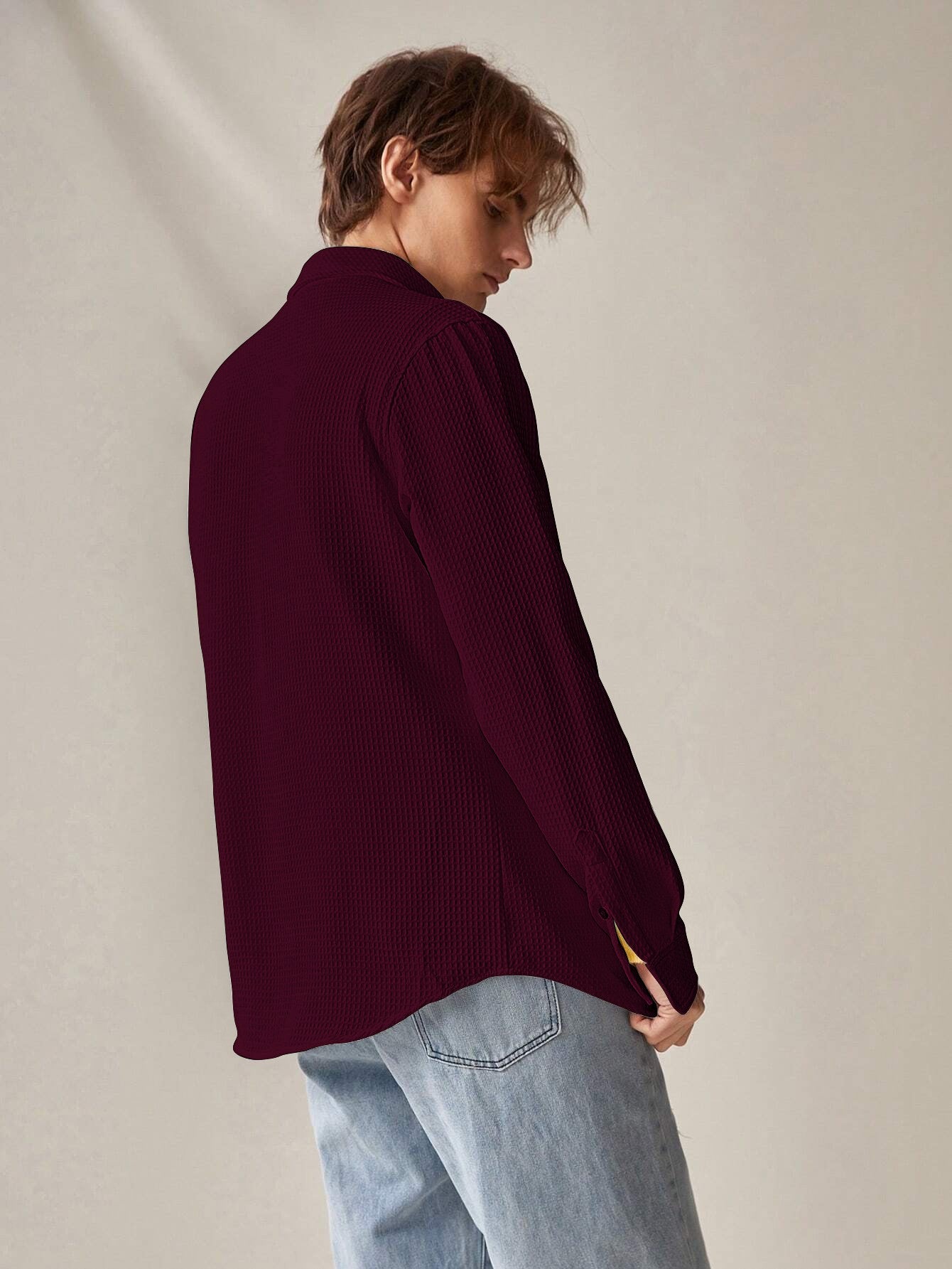 Maroon  Long Sleeve Waffle Shirt