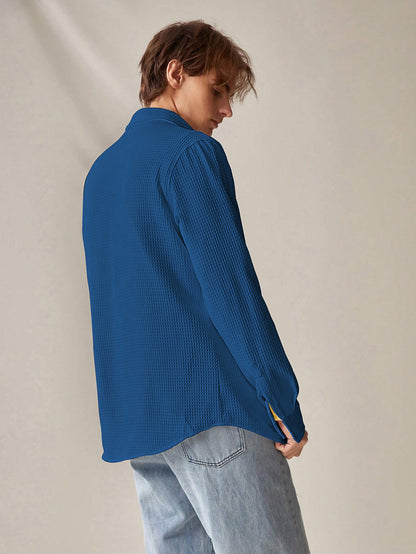 Blue  Long Sleeve Waffle Shirt