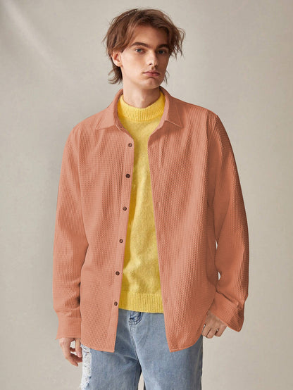 Peach  Long Sleeve Waffle Shirt