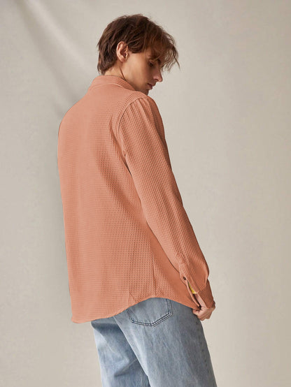 Peach  Long Sleeve Waffle Shirt