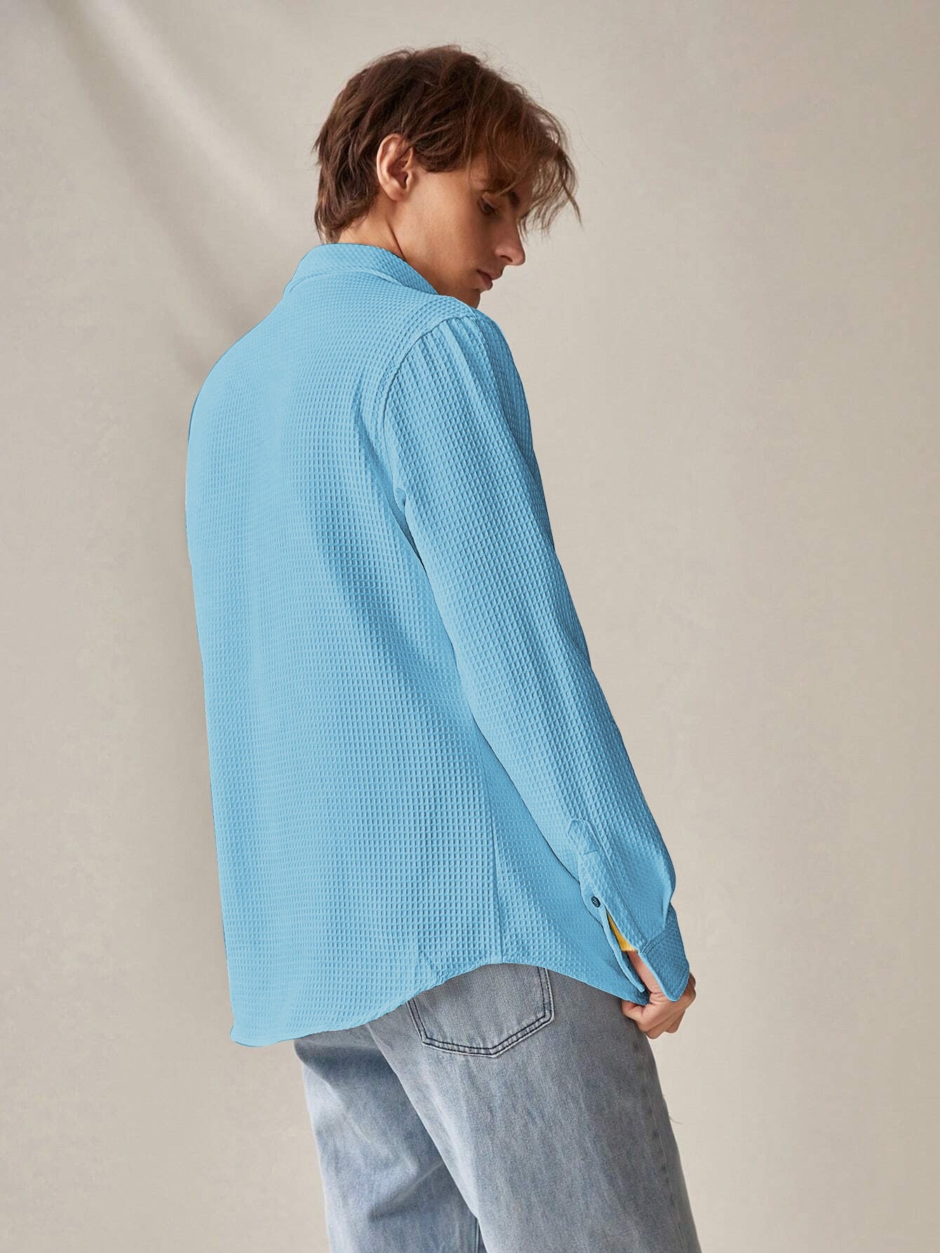 Sky Blue  Long Sleeve Waffle Shirt