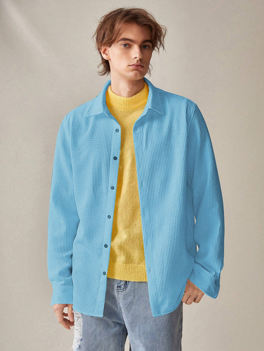 Sky Blue  Long Sleeve Waffle Shirt