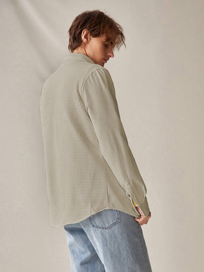 Cream  Long Sleeve Waffle Shirt