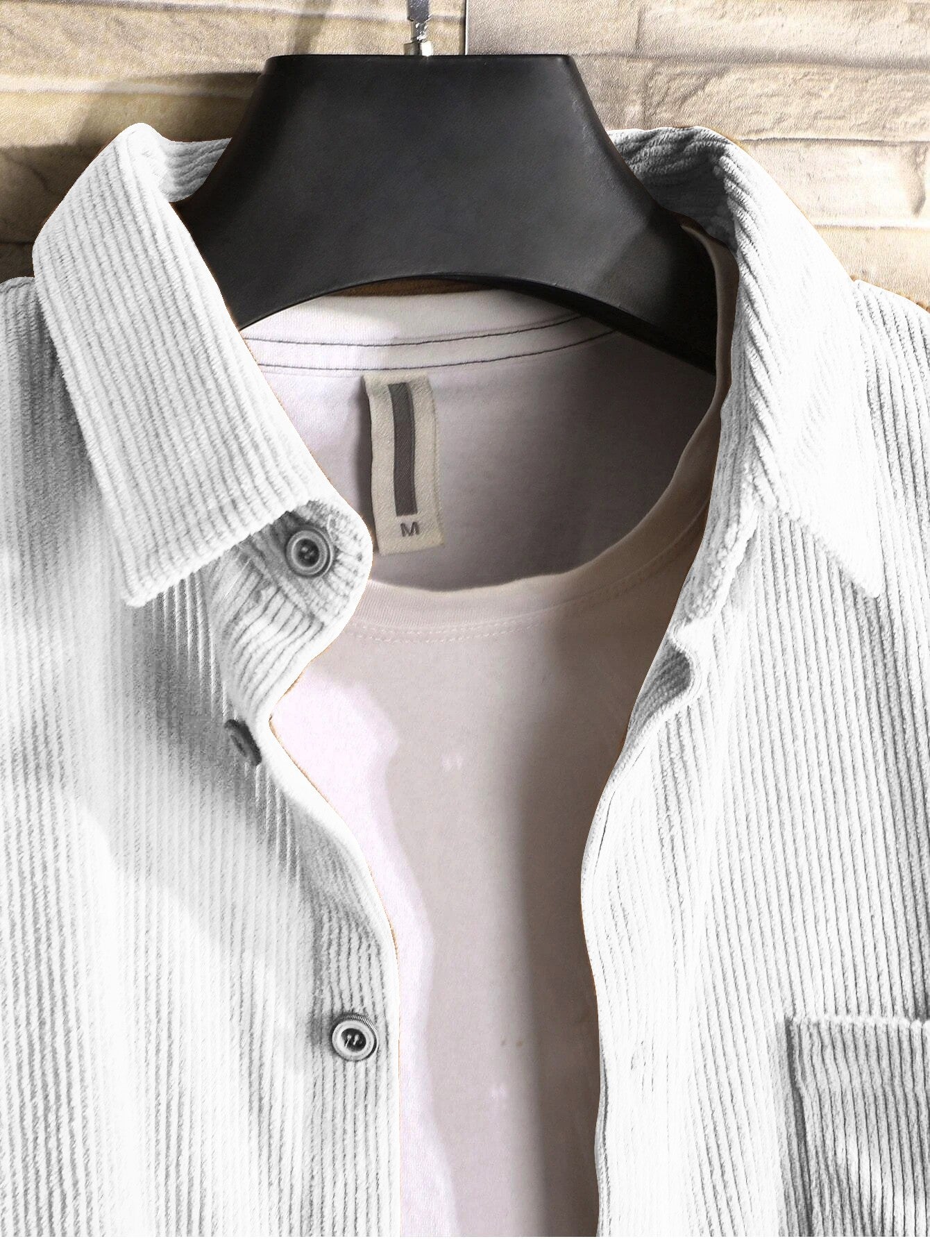 Iron White Men Corduroy Flap Pocket Button Front Shirt