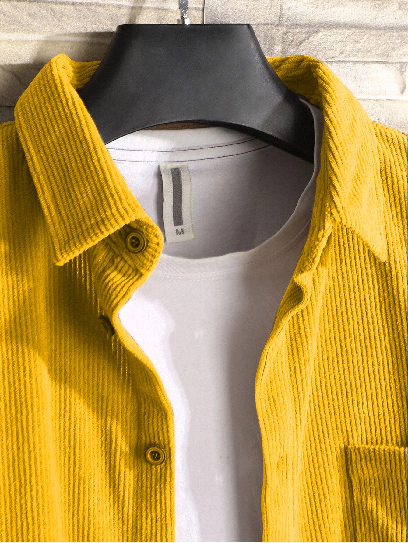 Iron Yellow  Men Corduroy Flap Pocket Button Front Shirt