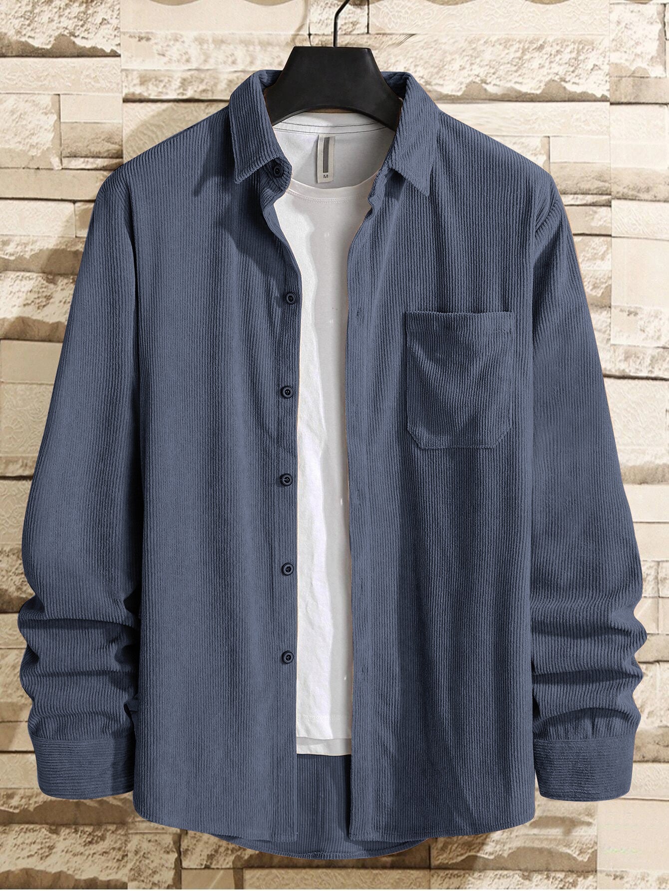 Charming Grey  Men Corduroy Solid Shirt With Pocket