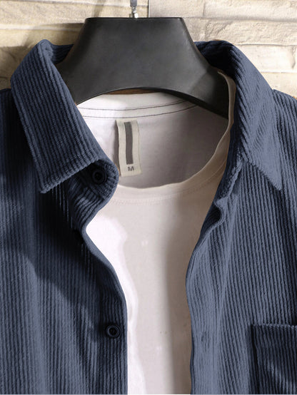 Charming Grey  Men Corduroy Solid Shirt With Pocket